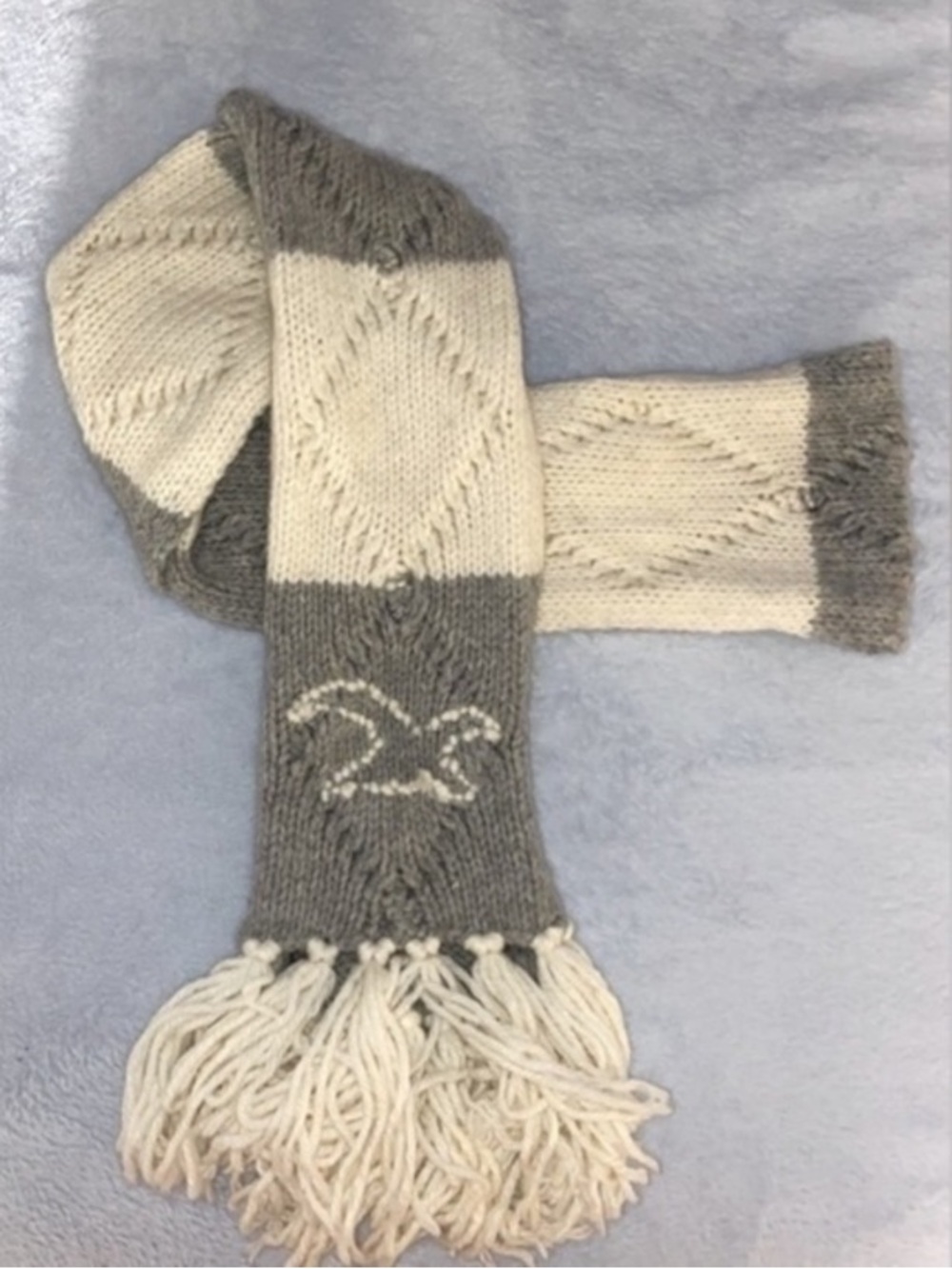 Hollister Y2K Gray White Colorblock Scarf Chunky Cable Knit OS